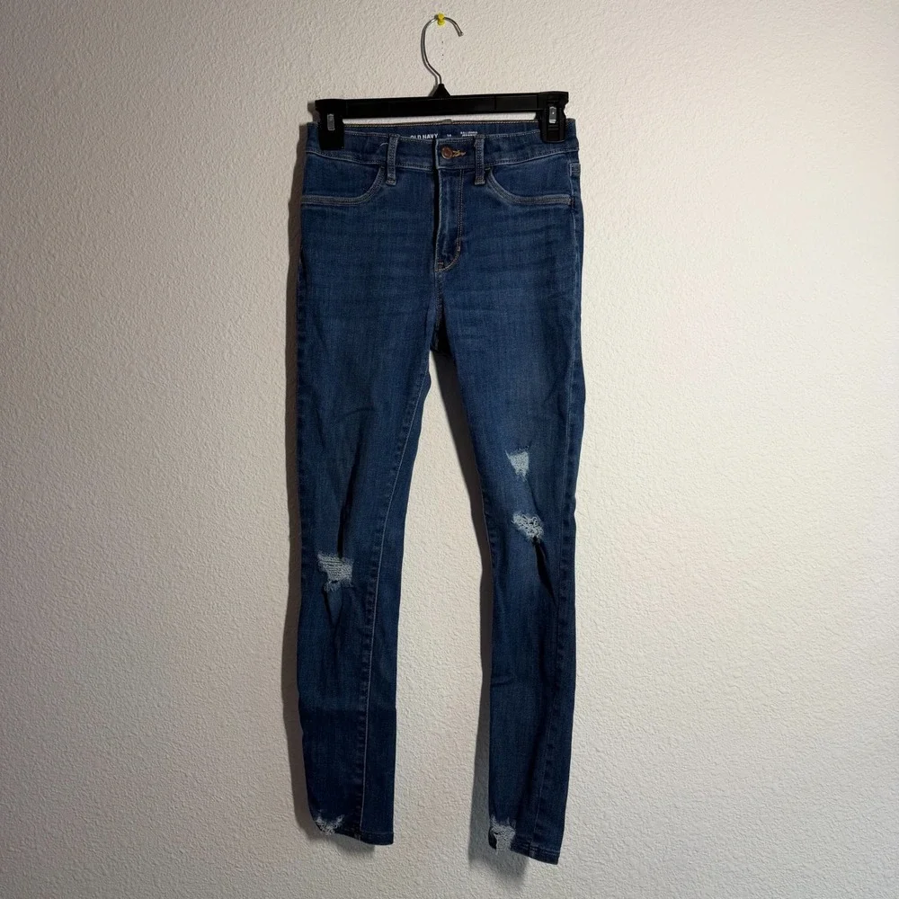 Old Navy Ballerina Jegging Jeans Girls 14 Blue Denim Dark Wash Distressed Skinny